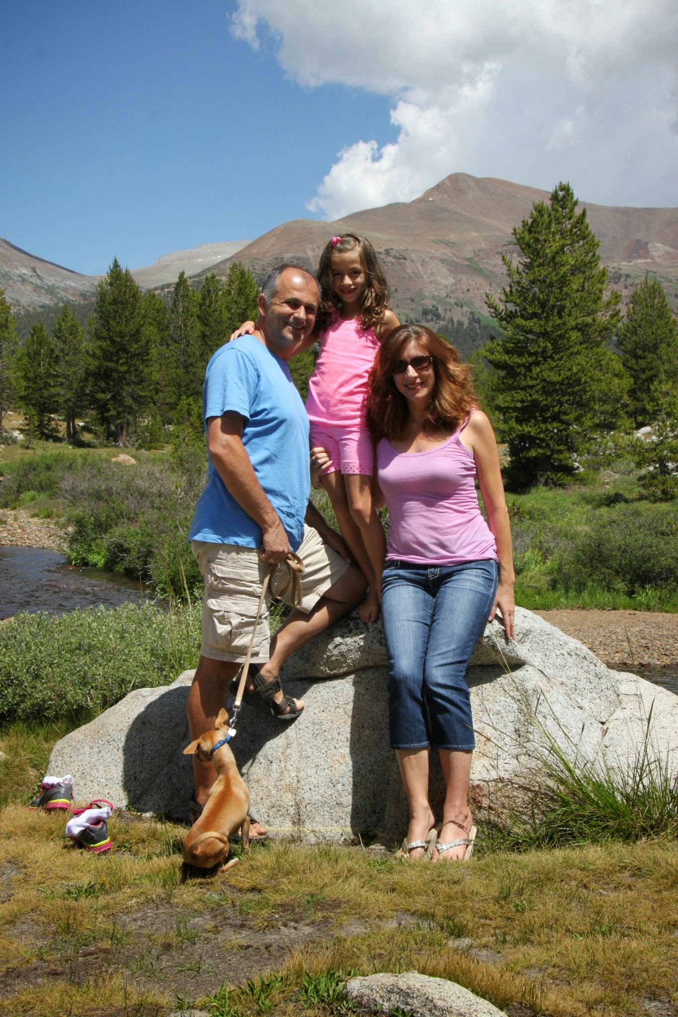 Themio, Christian, and Yiannoula on a mountain hike with Tobby, July 2014