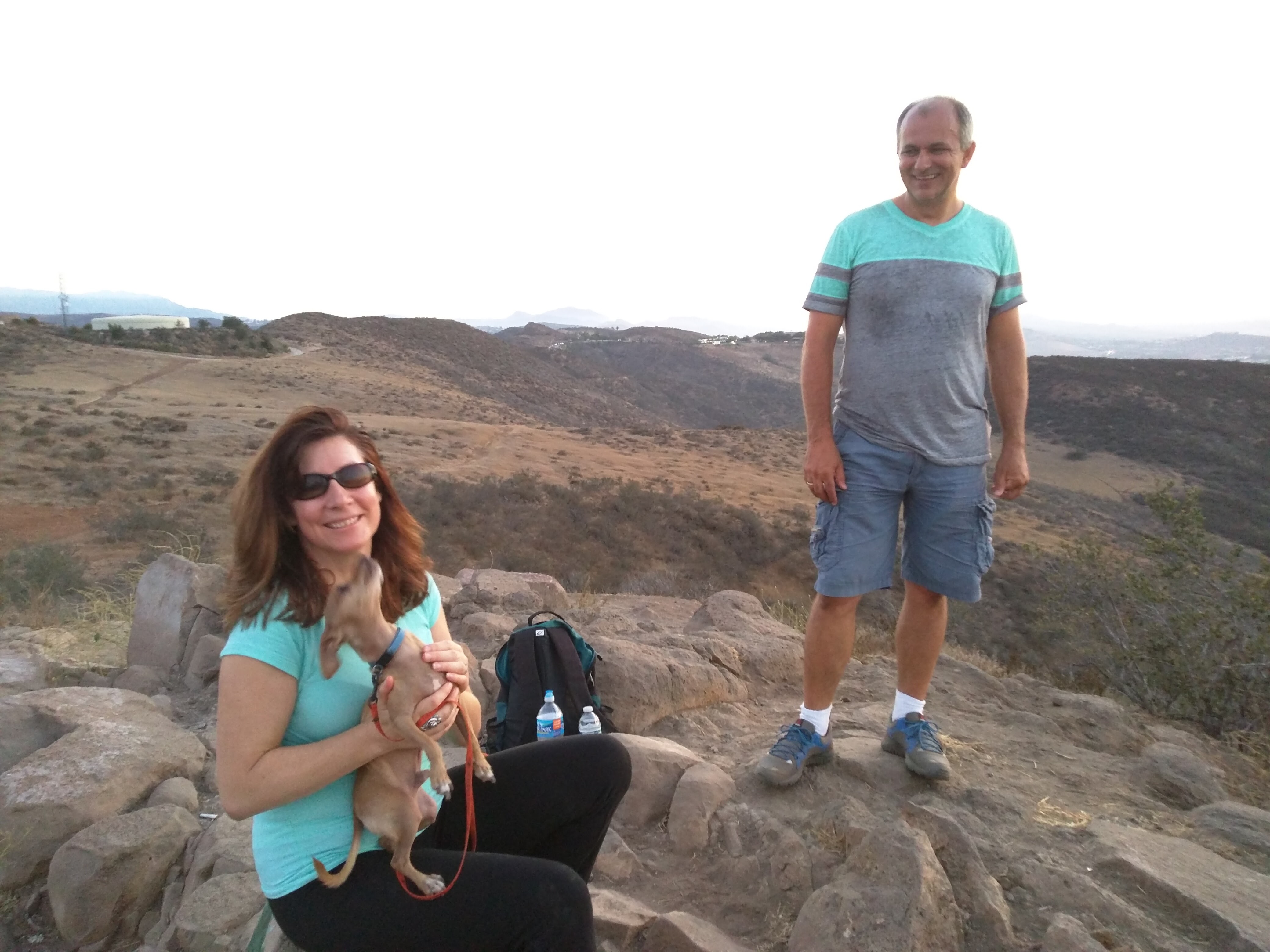 Themio and Christian hiking with their dog Tobby, July 2016