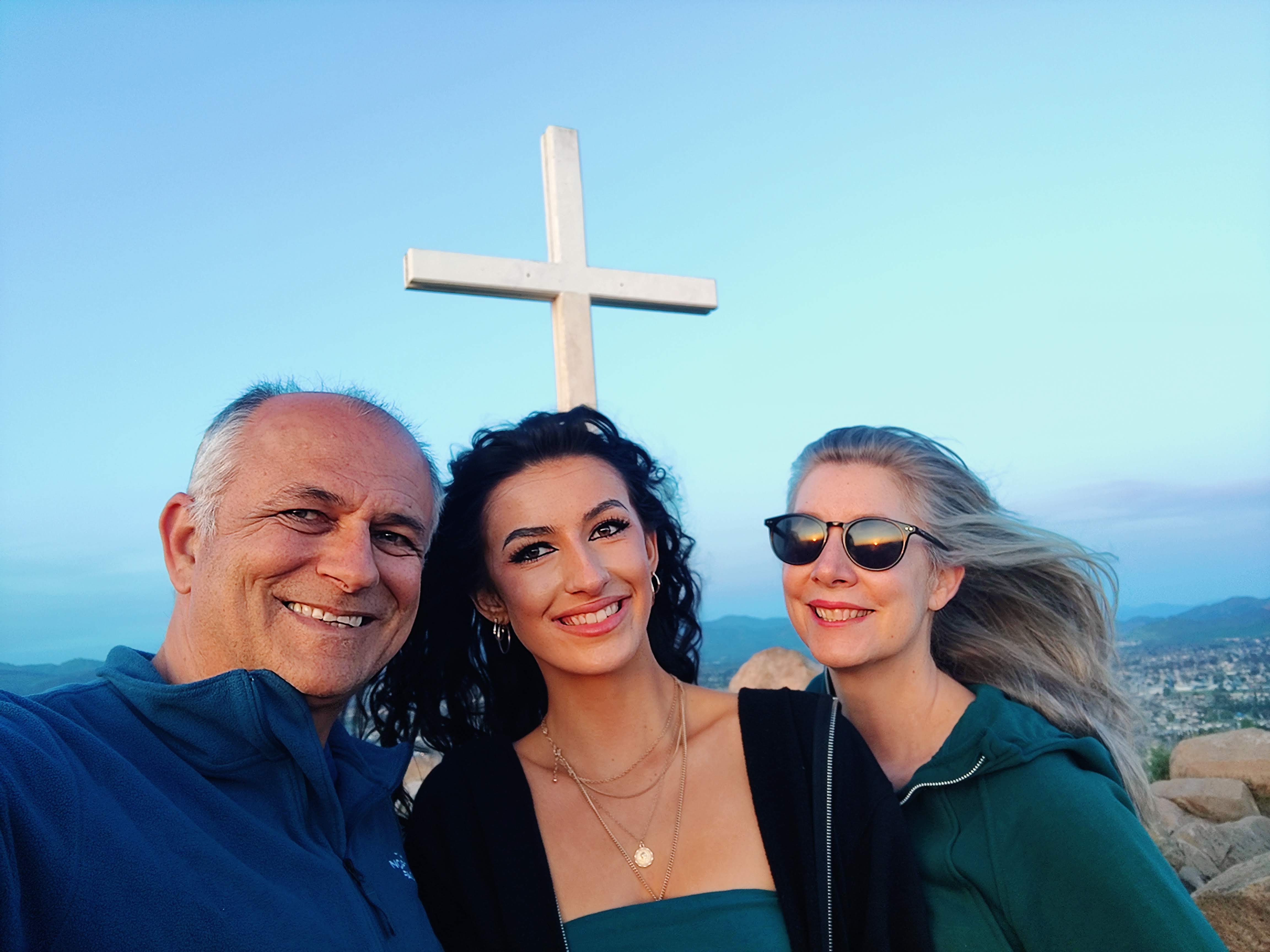 Themio, Christian, and Yiannoula selfie at the overlook, April 2025