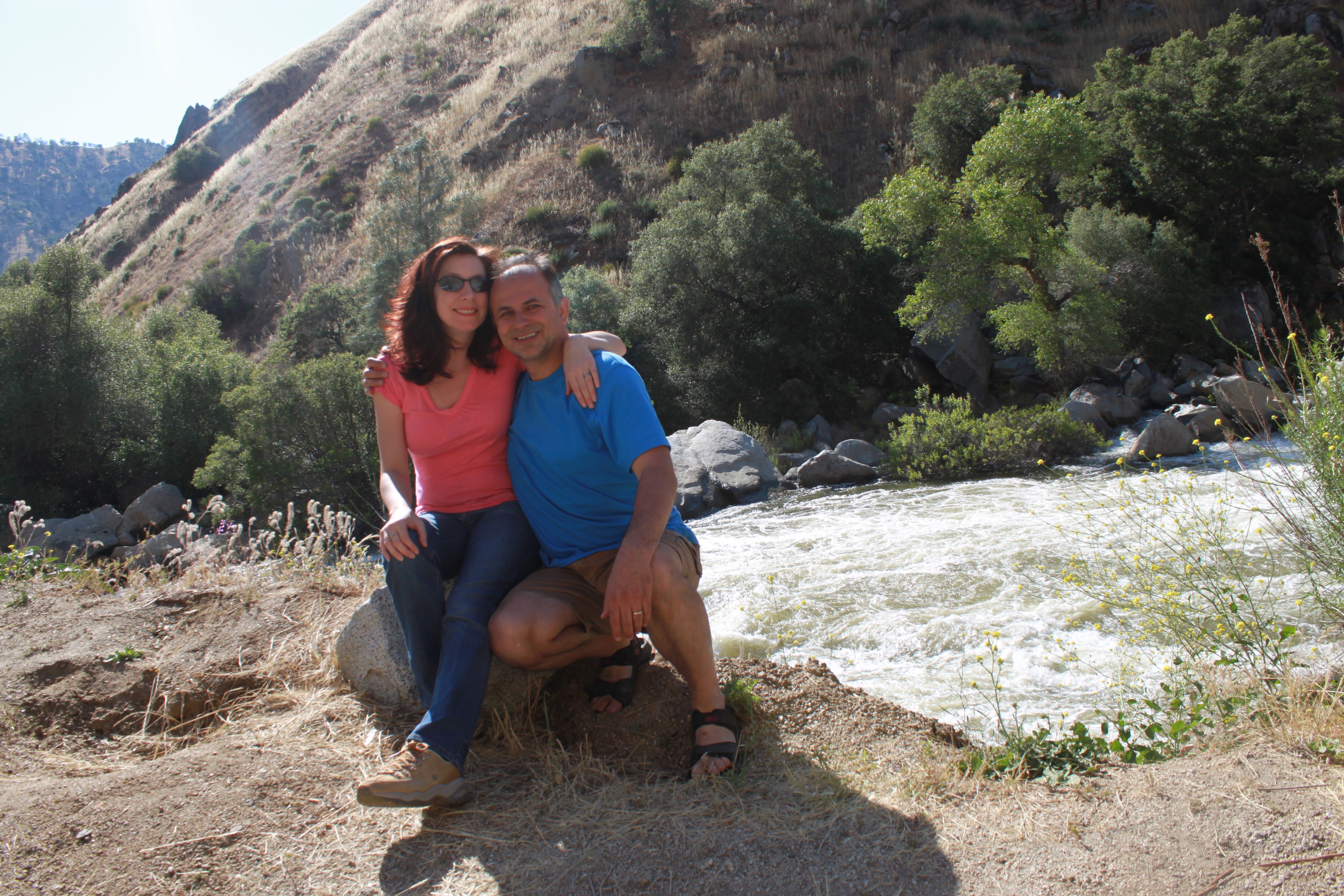 Themio and Christian by a rushing river, May 2011