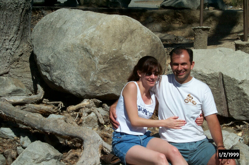 Themio and Christian among boulders on January 2, 1999