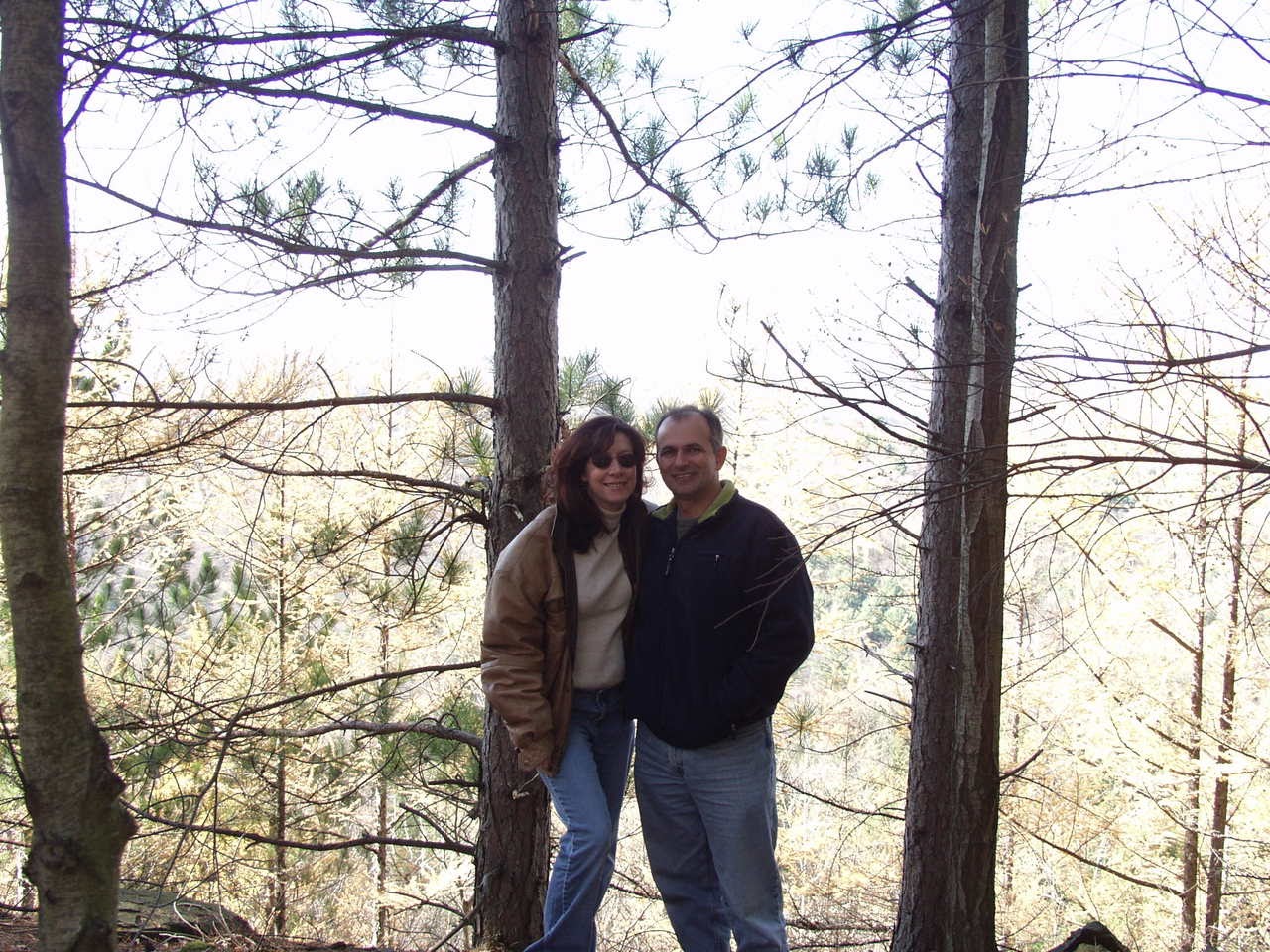 Themio and Christian among pine trees, November 2006